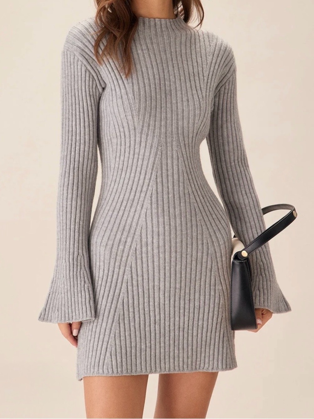 Women’s size Medium, RIHOAS Gray Ribbed Long-Sleeve Sweater Dress